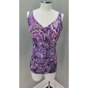 90s Vintage Maxine Purple Floral One Piece Swimsuit - L